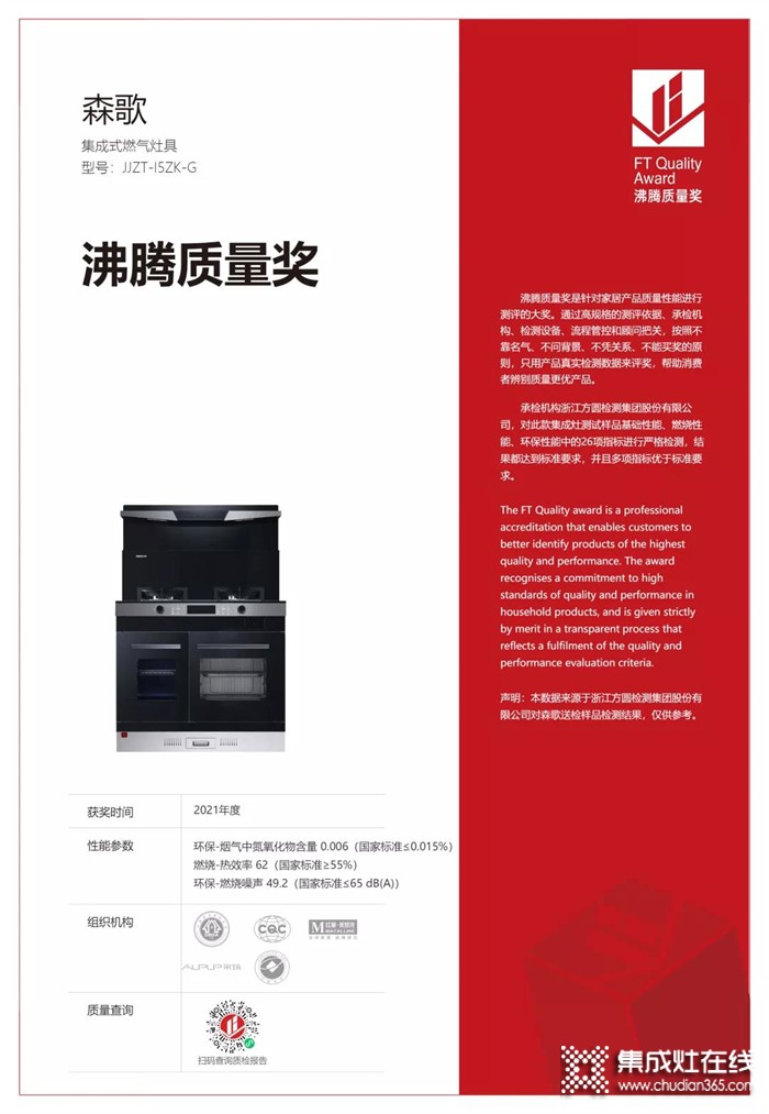 蓄勢賦能 精工高品 森歌i5獨立蒸烤集成灶以引領(lǐng)之姿極速斬獲沸騰質(zhì)量獎！